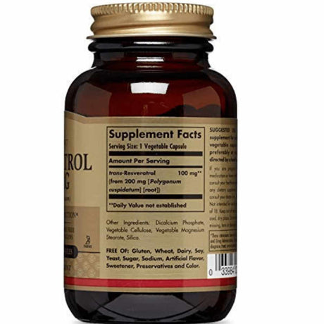 Solgar Resveratrol  100 mg - 60  Cápsulas Vegetales - Tabla Nutricional - Haz Tu Pedido