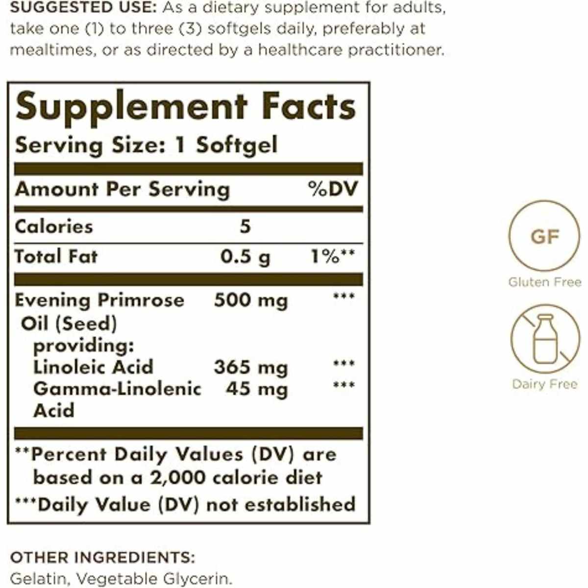 Solgar Aceite De Onagra 500 mg - 90 Cápsulas Blandas - Tabla Nutricional - Haz Tu Pedido