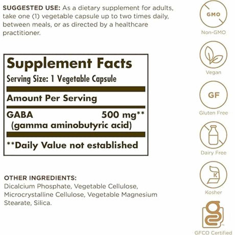 Solgar GABA 500 mg - Cápsulas Vegetales