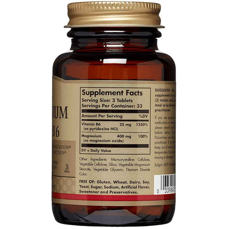 Solgar Magnesio con Vitamina B6 - 100 Tabletas - Tabla Nutricional - Haz Tu Pedido