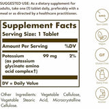 Solgar  Complejo de Potasio con Aminoácidos - 100 Tabletas - Tabla Nutricional - Haz Tu Pedido