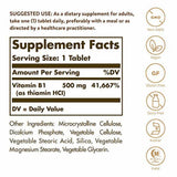 Solgar Vitamina B1 (Tiamina) 500 mg - 100 Tabletas - Tabla Nutricional - Haz Tu Pedido