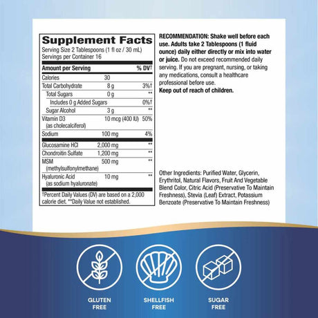 Natures Way Glucosamina Condroitina y MSM - Sabor Bayas - 480 ml - Tabla Nutricional - Haz Tu Pedido