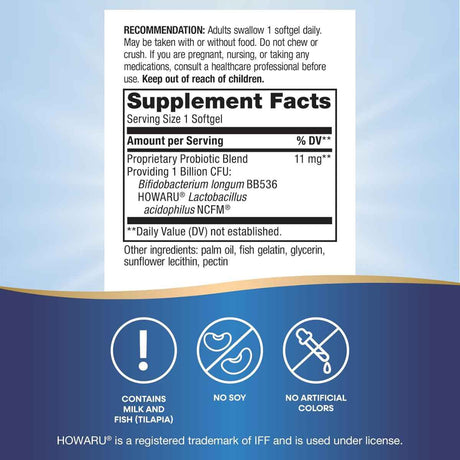 Natures Way Pearls® Probiótico Acidophilus 1 Mil Millones CFU - 30 Cápsulas Blandas - Tabla Nutricional - Haz Tu Pedido