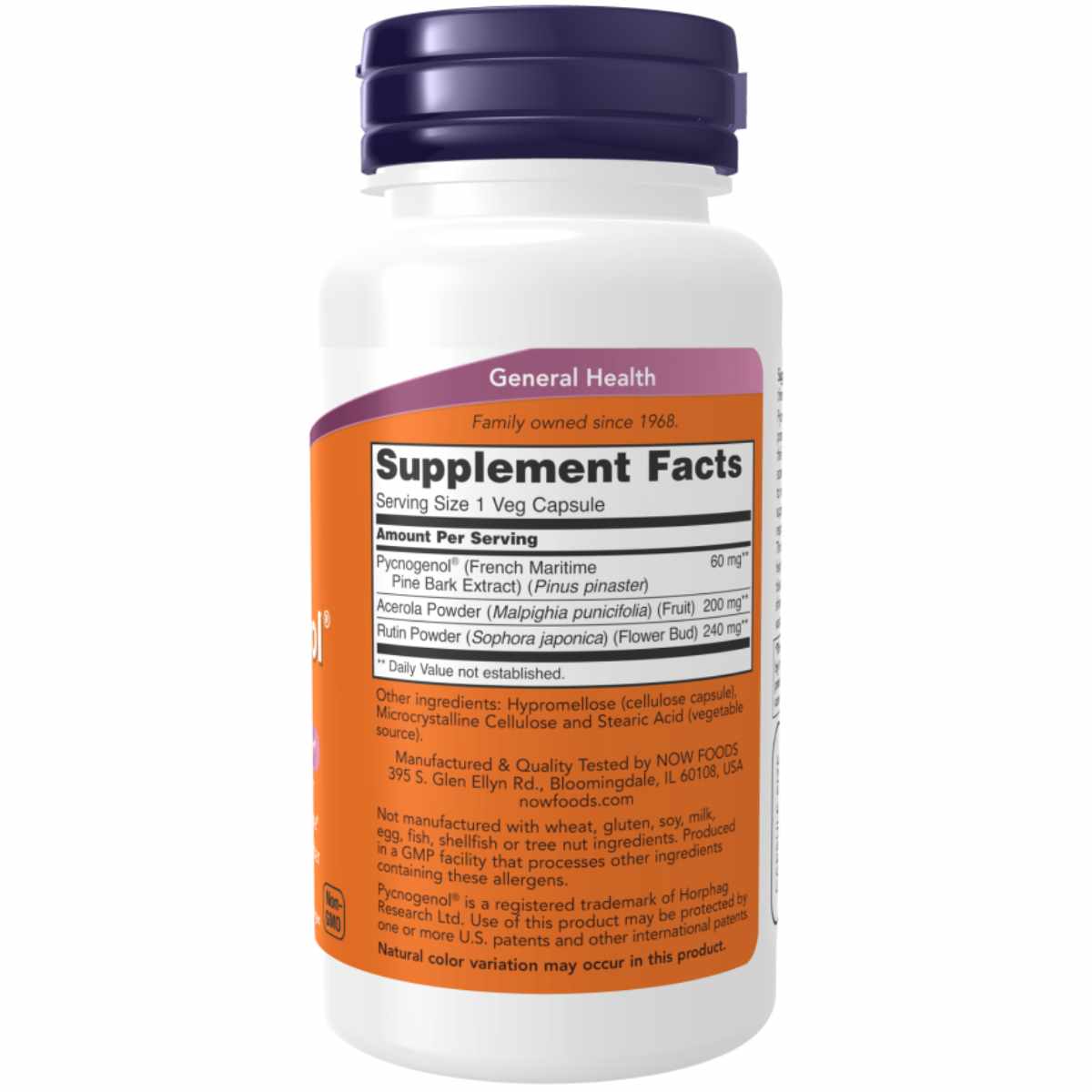 NOW Foods Pycnogenol  60 mg - 50 Cápsulas Vegetales - Tabla Nutricional - Haz Tu Pedido