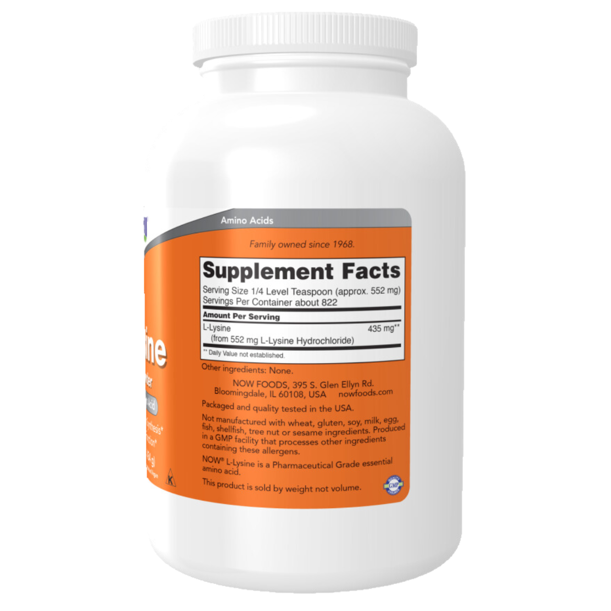 NOW Foods L-Lisina en Polvo 435 mg - 454 g - Tabla Nutricional - Haz Tu Pedido