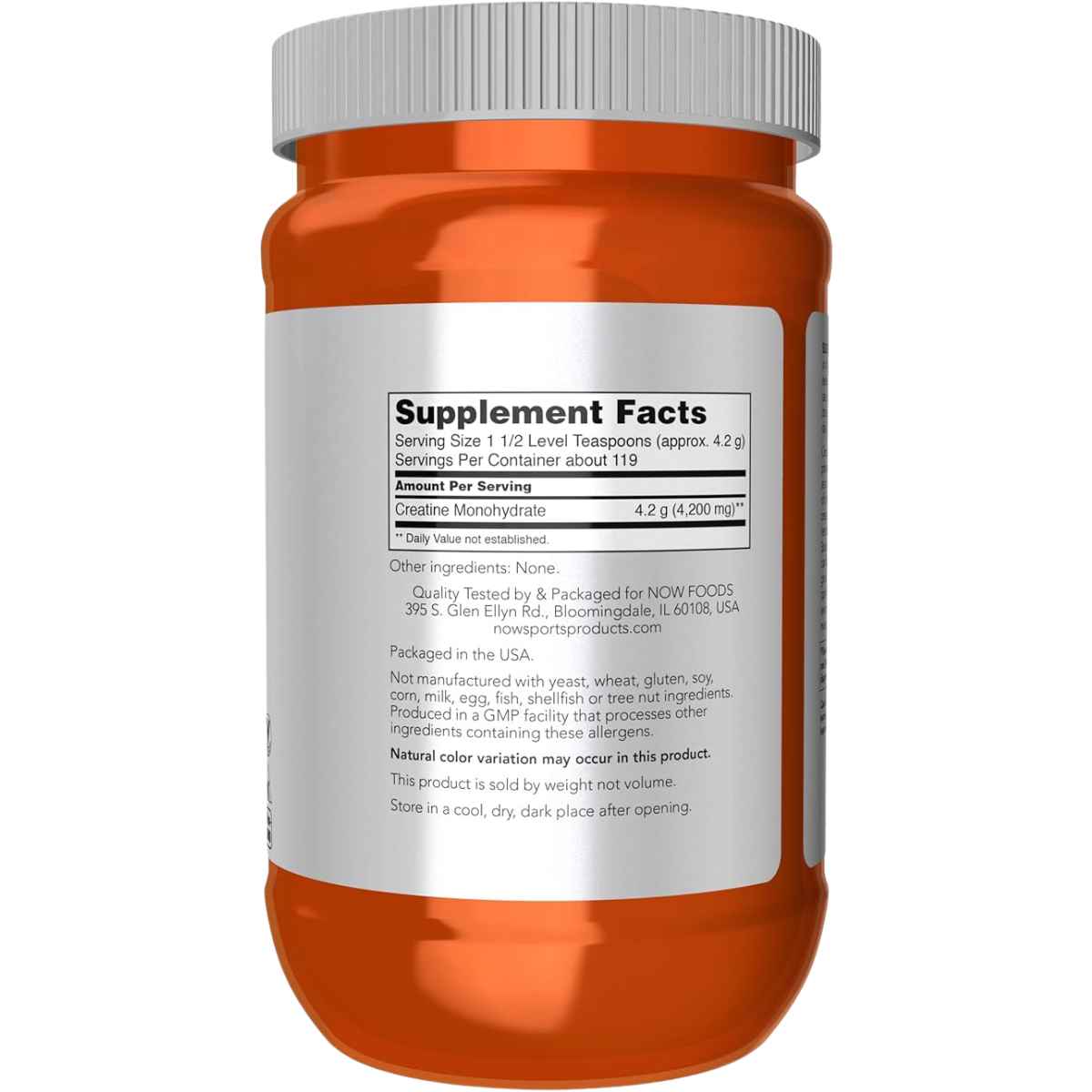 NOW Foods Monohidrato de Creatina Micronizado - 1,1 g - Tabla Nutricional - Haz Tu Pedido