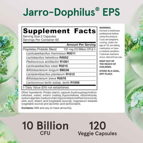 Jarrow Formulas Dophilus EPS Probióticos 10 Mil Millones CFU - 120 Cápsulas Vegetales - Tabla Nutricional - Haz Tu Pedido
