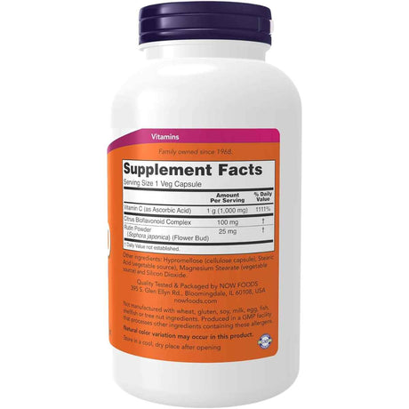 NOW Foods Vitamina C 1 - 250  Cápsulas Vegetales - Tabla Nutricional - Haz Tu Pedido