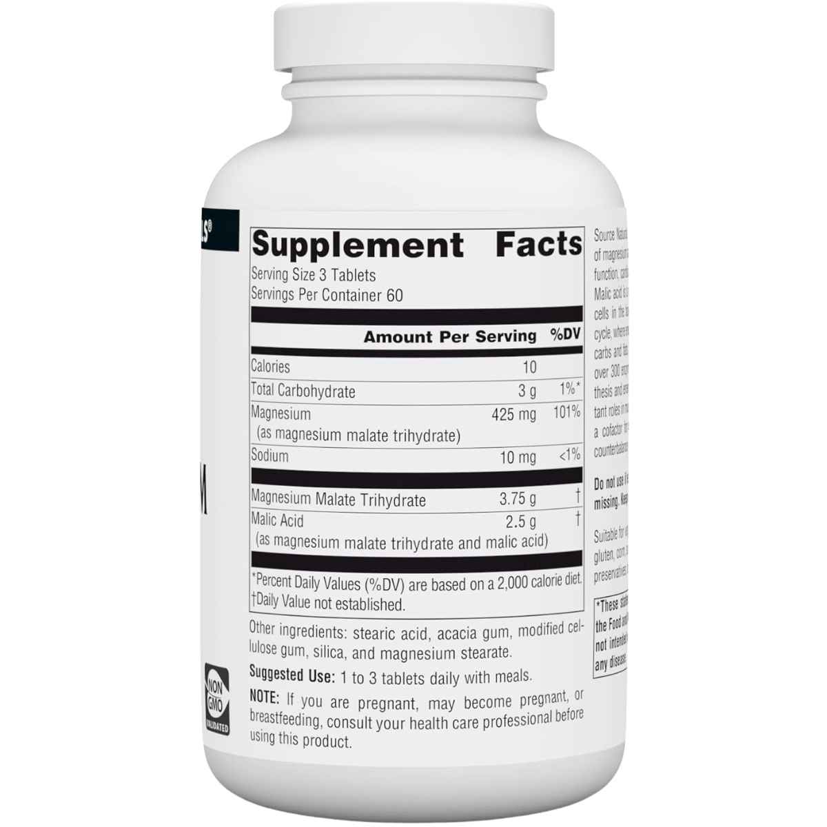 Source Naturals Malato de Magnesio  3750 mg - 180 Tabletas - Tabla Nutricional - Haz Tu Pedido