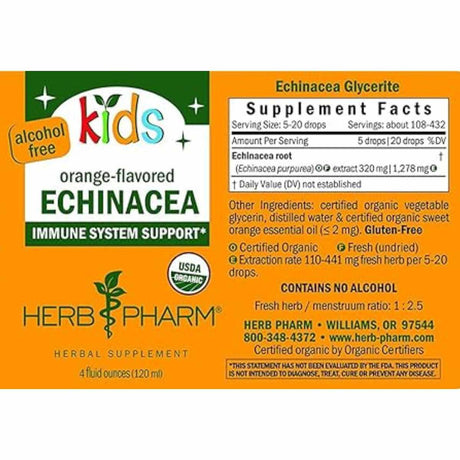 Herb Pharm Gotas para Niños de Equinácea - 120 ml - Tabla Nutricional - Haz Tu Pedido
