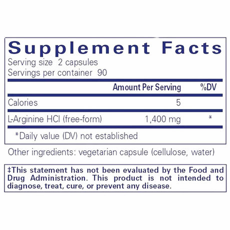 Pure Encapsulations  L-Arginina  - 180  Cápsulas - Tabla Nutricional - Haz Tu Pedido