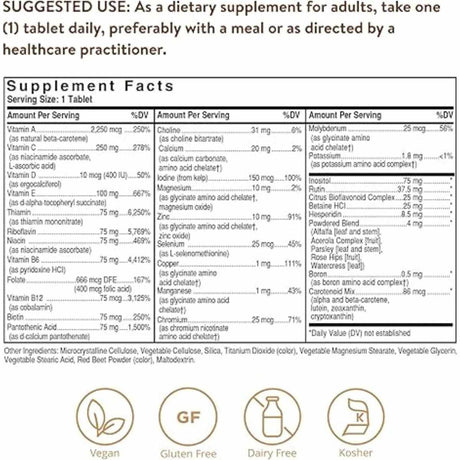 Solgar Fórmula VM-75® Multivitamínico - 90 Tabletas - Tabla Nutricional - Haz Tu Pedido