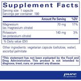 Pure Encapsulations Citrato de Potasio y Magnesio - 180 Cápsulas - Tabla Nutricional - Haz Tu Pedido