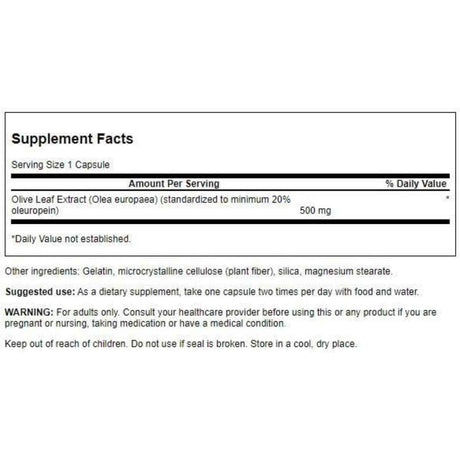 Swanson Extracto De Hoja De Olivo 500 Mg Para Inmunidad y Antioxidantes - 60 Cápsulas