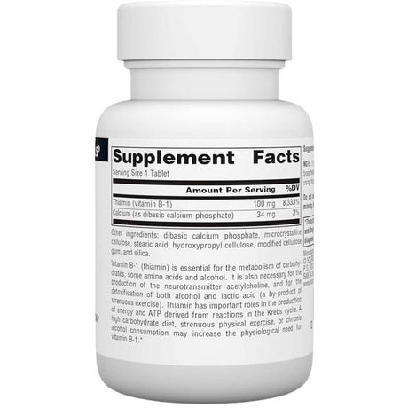 Source Naturals Vitamina B-1 Tiamina 100 mg - 100  Tabletas - Tabla Nutricional - Haz Tu Pedido
