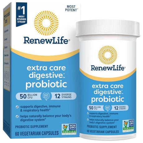 Renew Life Extra Care Digestive Probiotico 50 Mil Millones CFU - 60 Cápsulas Vegetarianas - Haz Tu Pedido