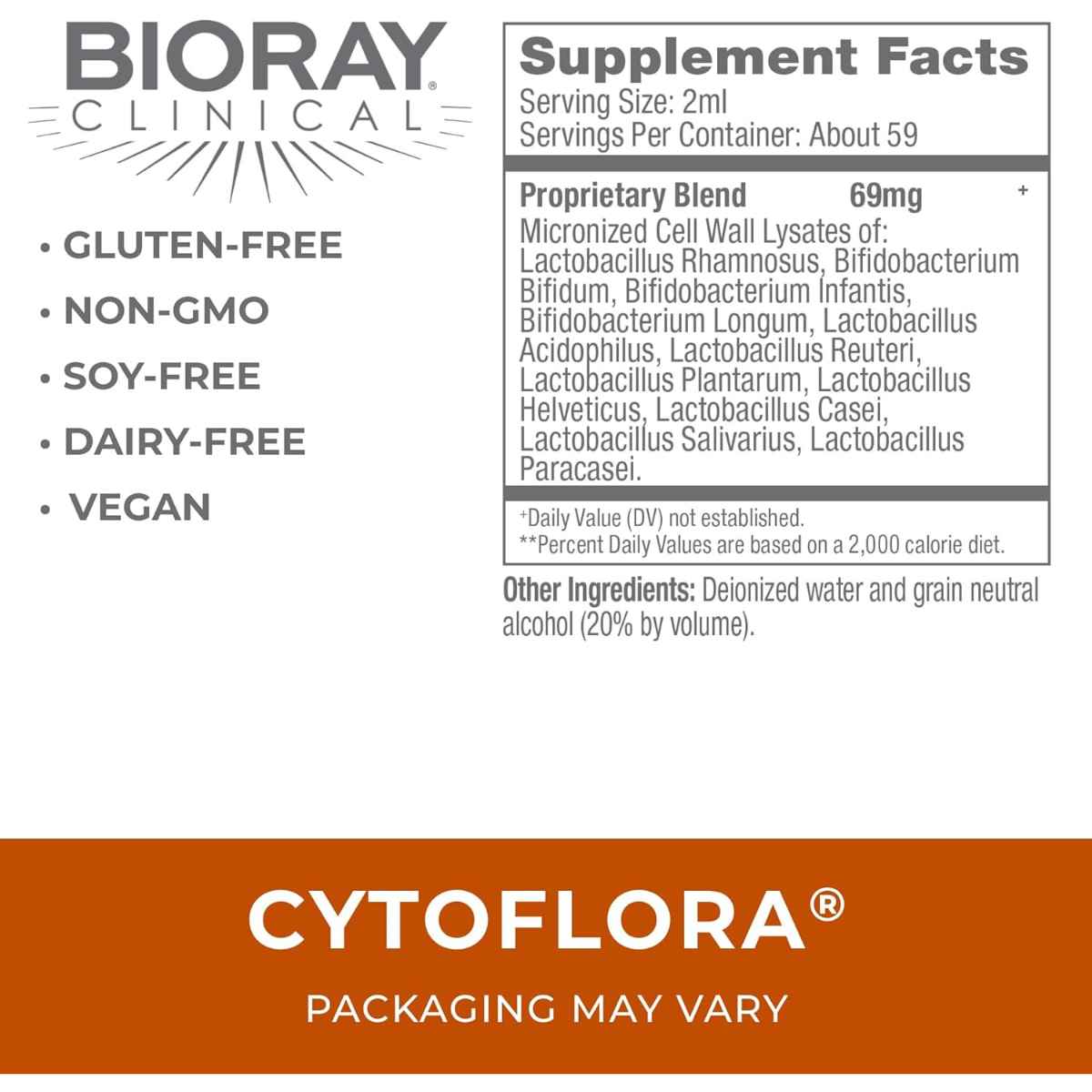 Bioray CytoFlora® Tónico Probiótico para la Inmunidad - 118 ml - Tabla Nutricional - Haz Tu Pedido