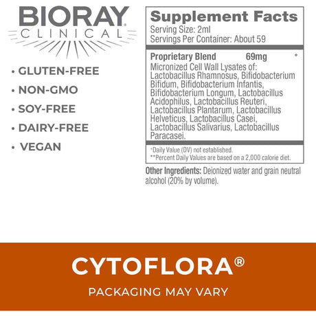 Bioray CytoFlora® Tónico Probiótico para la Inmunidad - 118 ml - Tabla Nutricional - Haz Tu Pedido