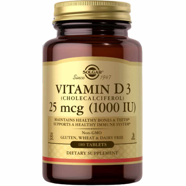 Solgar Vitamina D3 (Colecalciferol) 25 mcg 1000 IU - 180 Tabletas - Haz Tu Pedido