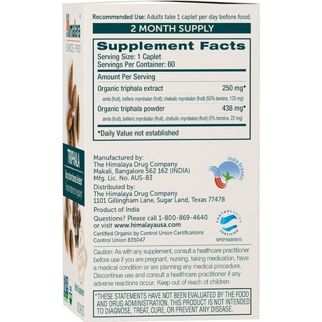 Himalaya Triphala Orgánica  - 60 Comprimidos - Tabla Nutricional - Haz Tu Pedido
