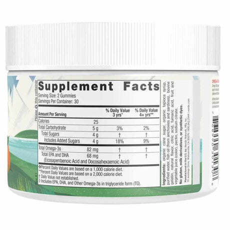 Nordic Naturals Omega-3 Para Niños - Sabor Mandarina y Naranja - 60 Gomitas - Tabla Nutricional - Haz Tu Pedido