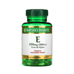 "Experimenta el poder de la Vitamina E de Nature's Bounty: 450 mg en 60 Cápsulas Blandas. ¡Optimiza tu bienestar con cada cápsula!"