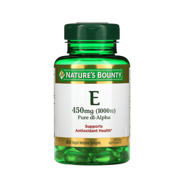 "Experimenta el poder de la Vitamina E de Nature's Bounty: 450 mg en 60 Cápsulas Blandas. ¡Optimiza tu bienestar con cada cápsula!"