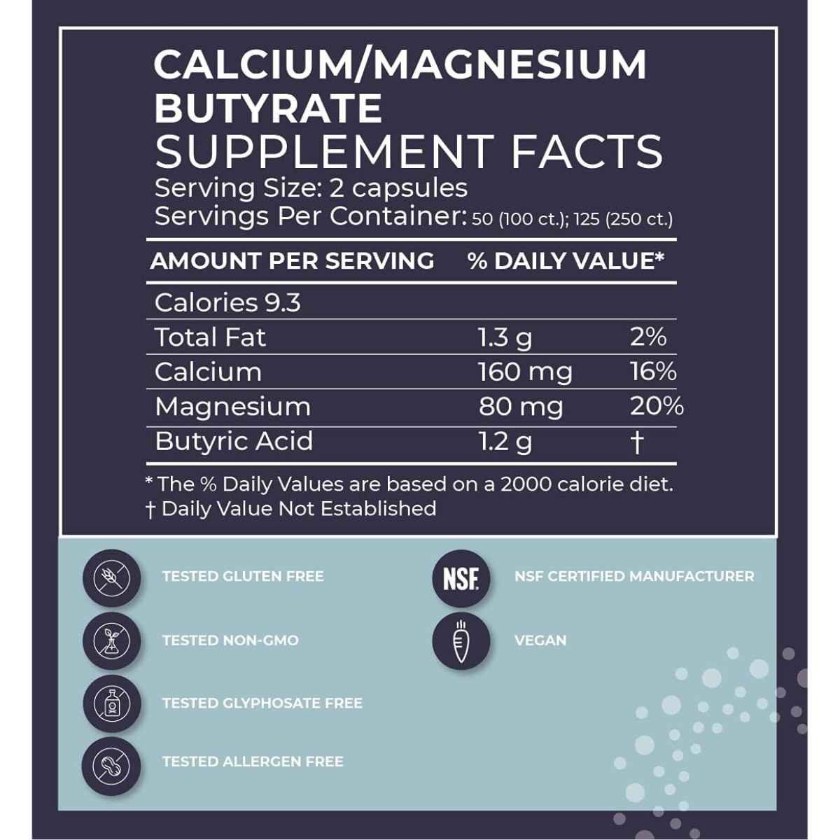 BodyBio Calcio Magnesio Butirato - 100 Cápsulas - Tabla Nutricional - Haz Tu Pedido
