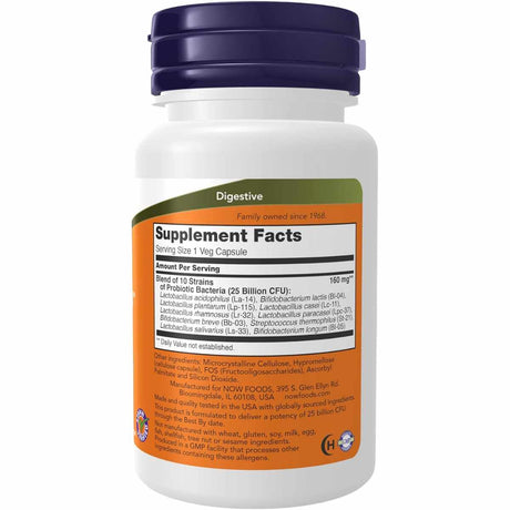 NOW Foods Probiótico-10™ 25 Mil Millones - 30  Cápsulas Vegetales - Tabla Nutricional - Haz Tu Pedido