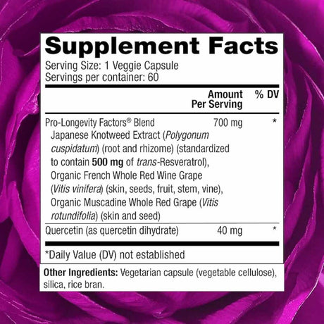 Reserveage Beauty  Resveratrol  500 mg - 60 Cápsulas Vegetales - Tabla Nutricional - Haz Tu Pedido