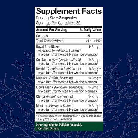 Host Defense Stamets 7® Apoyo Inmunológico  - 60 Cápsulas - Tabla Nutricional - Haz Tu Pedido