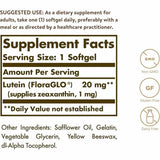 Solgar  Luteína 20 mg - 60  Cápsulas Blandas - Tabla Nutricional - Haz Tu Pedido