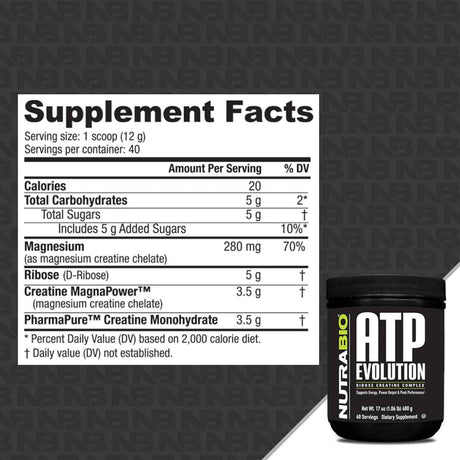NutraBio Complejo de creatina ATP Evolution - 480 g - Tabla Nutricional - Haz Tu Pedido