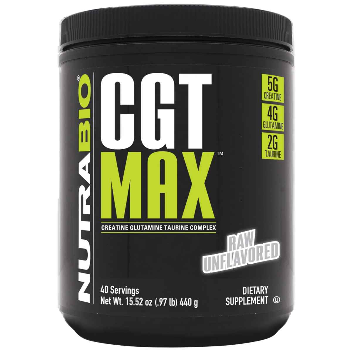 NutraBio CGT Max Creatina, Glutamina y Taurina - Sabor Sin Sabor - 440 g - Haz Tu Pedido