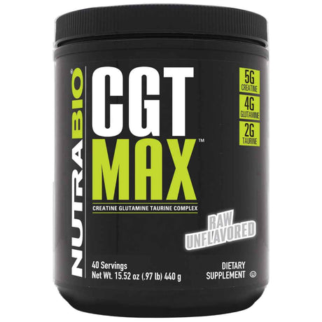 NutraBio CGT Max Creatina, Glutamina y Taurina - Sabor Sin Sabor - 440 g - Haz Tu Pedido