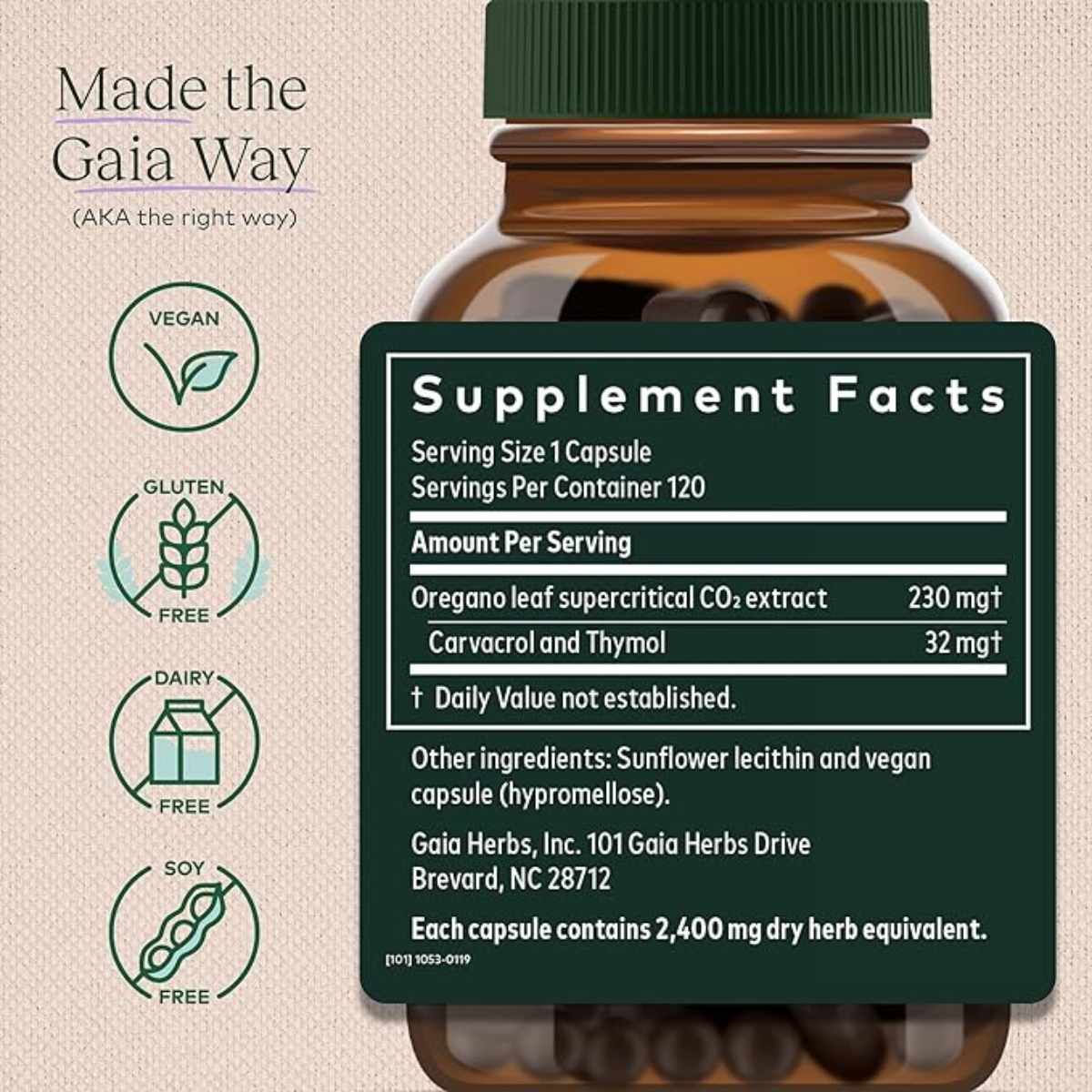 Gaia Herbs Aceite de Orégano - 120 Cápsulas Líquidas - Tabla Nutricional - Haz Tu Pedido