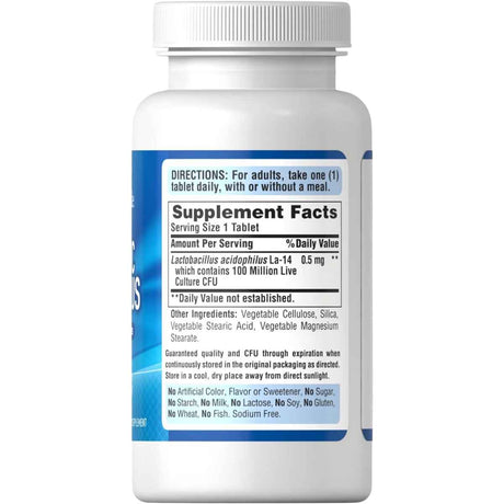 Puritan's Pride Probiótico Acidophilus para Salud Digestiva - 100 Tabletas - Tabla Nutricional - Haz Tu Pedido