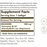 Solgar CoQ-10  400 mg - 60  Cápsulas Blandas - Tabla Nutricional - Haz Tu Pedido