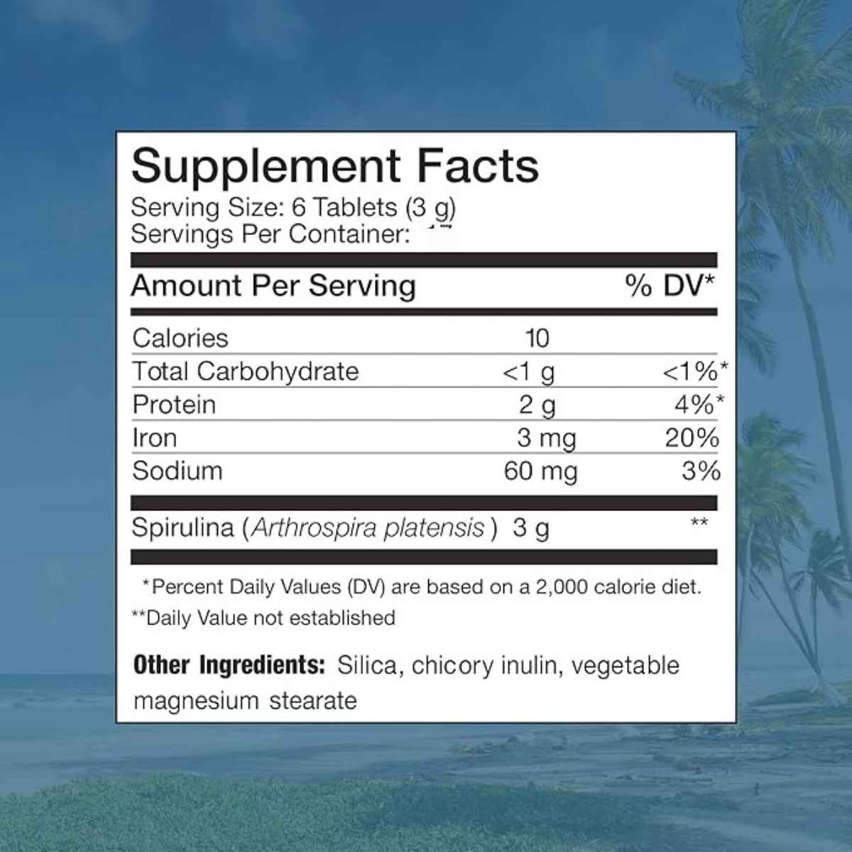Nutrex Hawaii Espirulina  500 mg - 200 Tabletas - Tabla Nutricional - Haz Tu Pedido