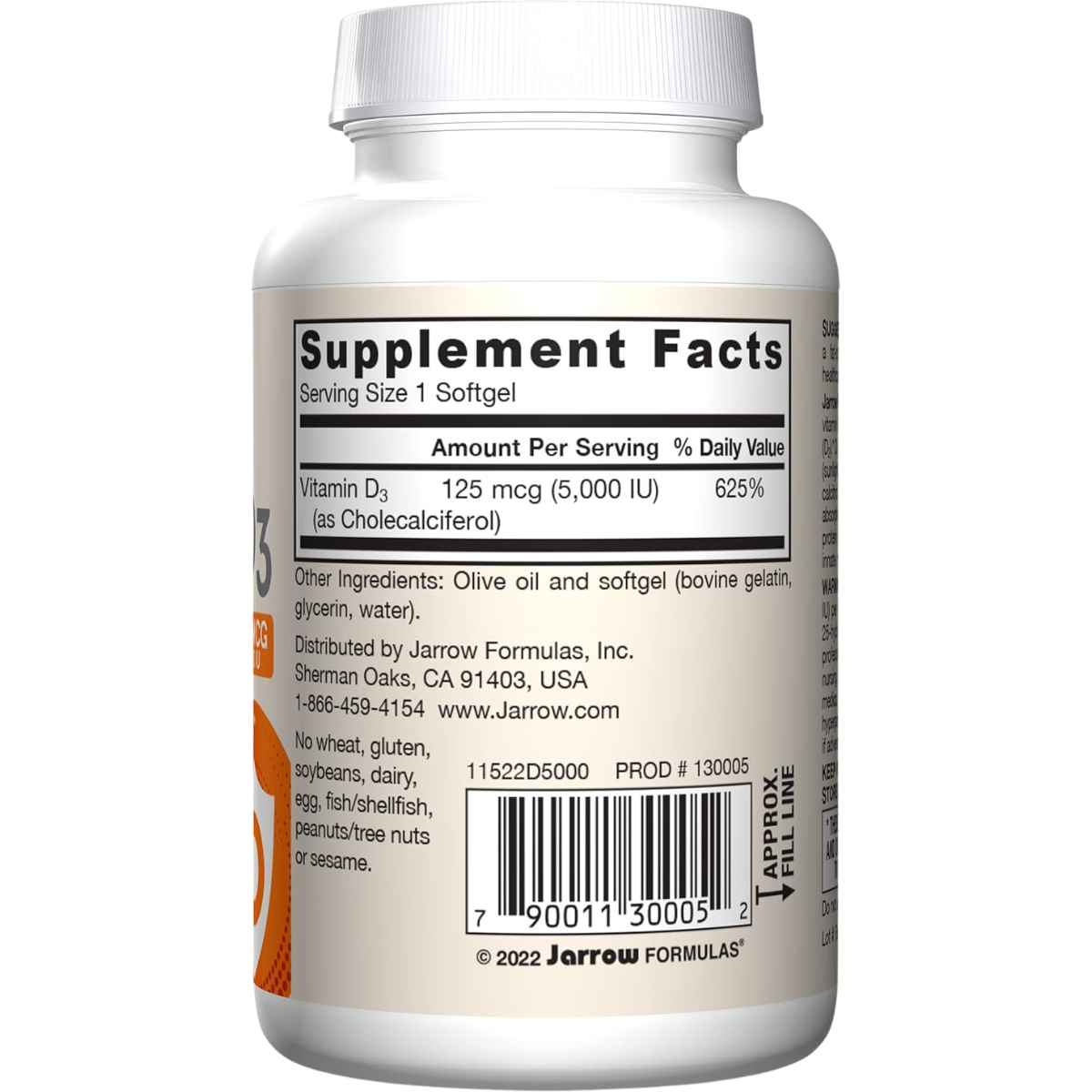 Jarrow Formulas Vitamina D3 5000 IU - 100 Cápsulas Blandas