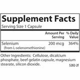 Carlson Selenio  200 mcg - 180  Cápsulas - Tabla Nutricional - Haz Tu Pedido