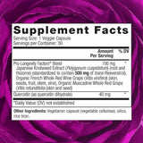 Reserveage Beauty  Resveratrol  500 mg - 30  Cápsulas Vegetales - Tabla Nutricional - Haz Tu Pedido