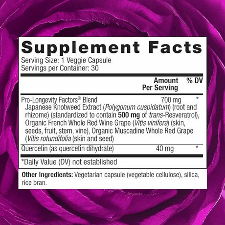 Reserveage Beauty  Resveratrol  500 mg - 30  Cápsulas Vegetales - Tabla Nutricional - Haz Tu Pedido