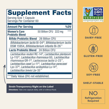 Renew Life Probiotico para Cuidado Digestivo Mujeres 50 Mil Millones CFU - 60 Cápsulas Vegetarianas - Tabla Nutricional - Haz Tu Pedido