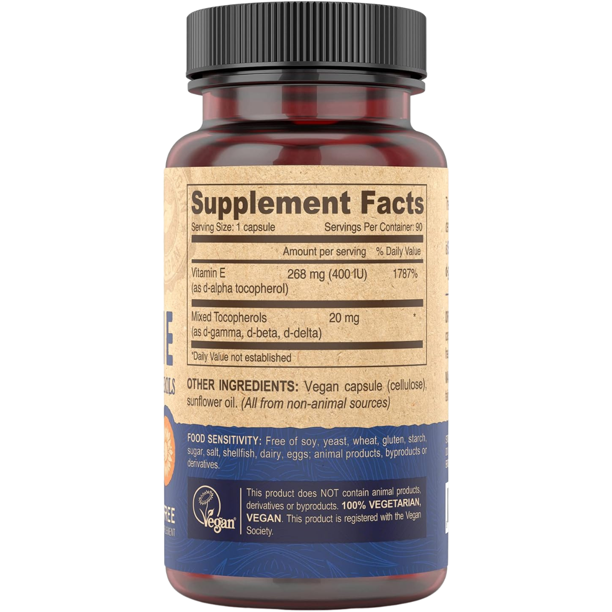 Deva Nutrition Vitamina E con Tocoferoles Mixtos 400 IU - 90 Cápsulas Veganas - Tabla Nutricional - Haz Tu Pedido