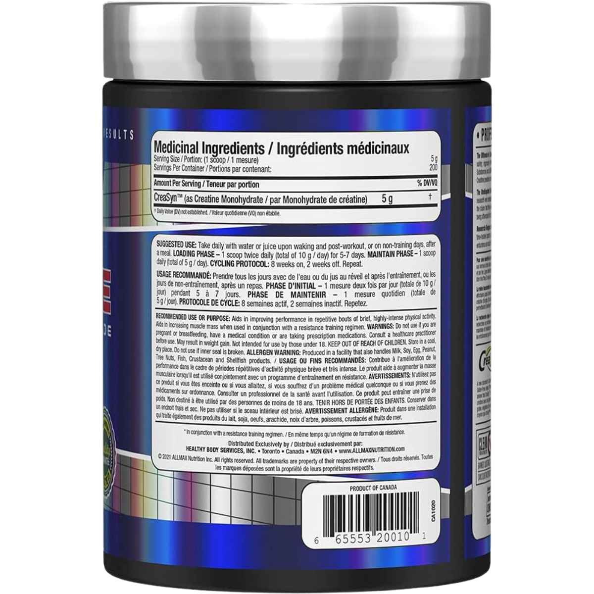 AllMax Nutrition Monohidrato de Creatina Micronizada - 1000 g - Tabla Nutricional - Haz Tu Pedido