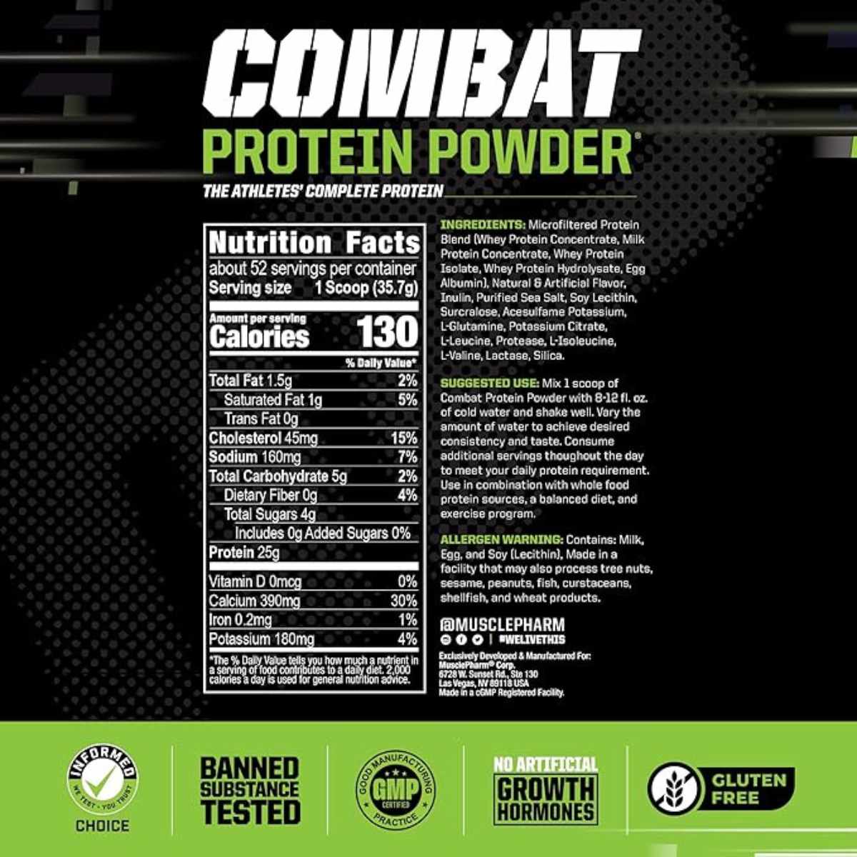 MusclePharm Proteína en Polvo - Sabor Vainilla - 4 lb - Tabla Nutricional - Haz Tu Pedido