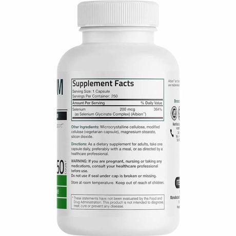 Bronson Selenio  200 mcg - 250 Cápsulas Vegetarianas - Tabla Nutricional - Haz Tu Pedido