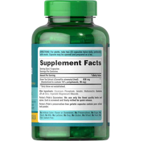Puritans Pride Extracto de Té Verde 500 mg - 120 Cápsulas - Tabla Nutricional - Haz Tu Pedido